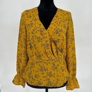 NEW Cupcakes &‎ Cashmere Mustard Joie Tossed Buds Wrap Blouse Harvest Gold Small
